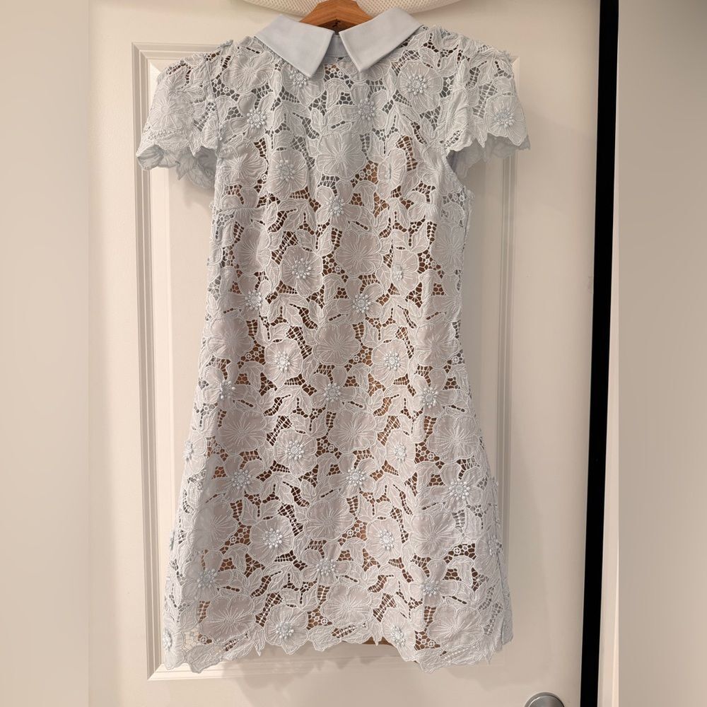 Self-Portrait BLUE GUIPURE LACE MINI DRESS - Picture 11 of 16